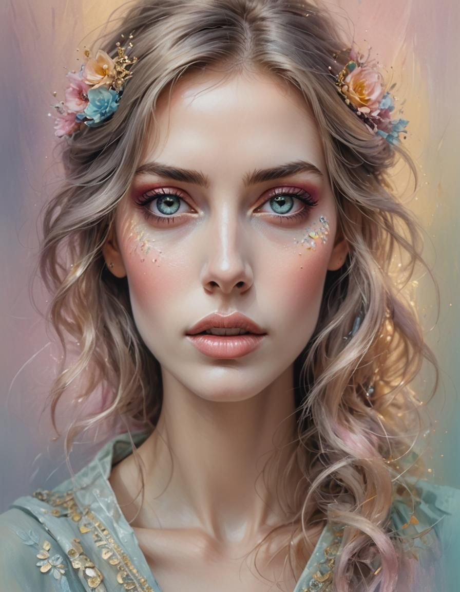 Pastel Portrait of a Woman with Burning Eyes