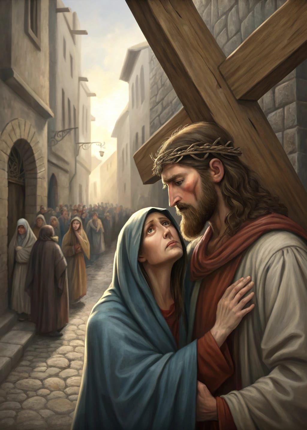 Jesus Comforts His Mother on the Via Dolorosa in a Moving Ch...
