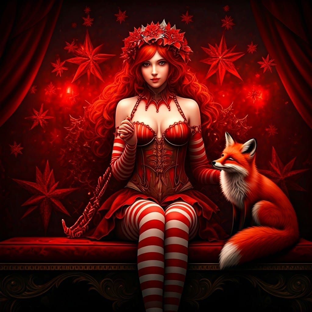 Christmas Jester Girl Amidst Red Fantasy in Dark Fantasy Dig...
