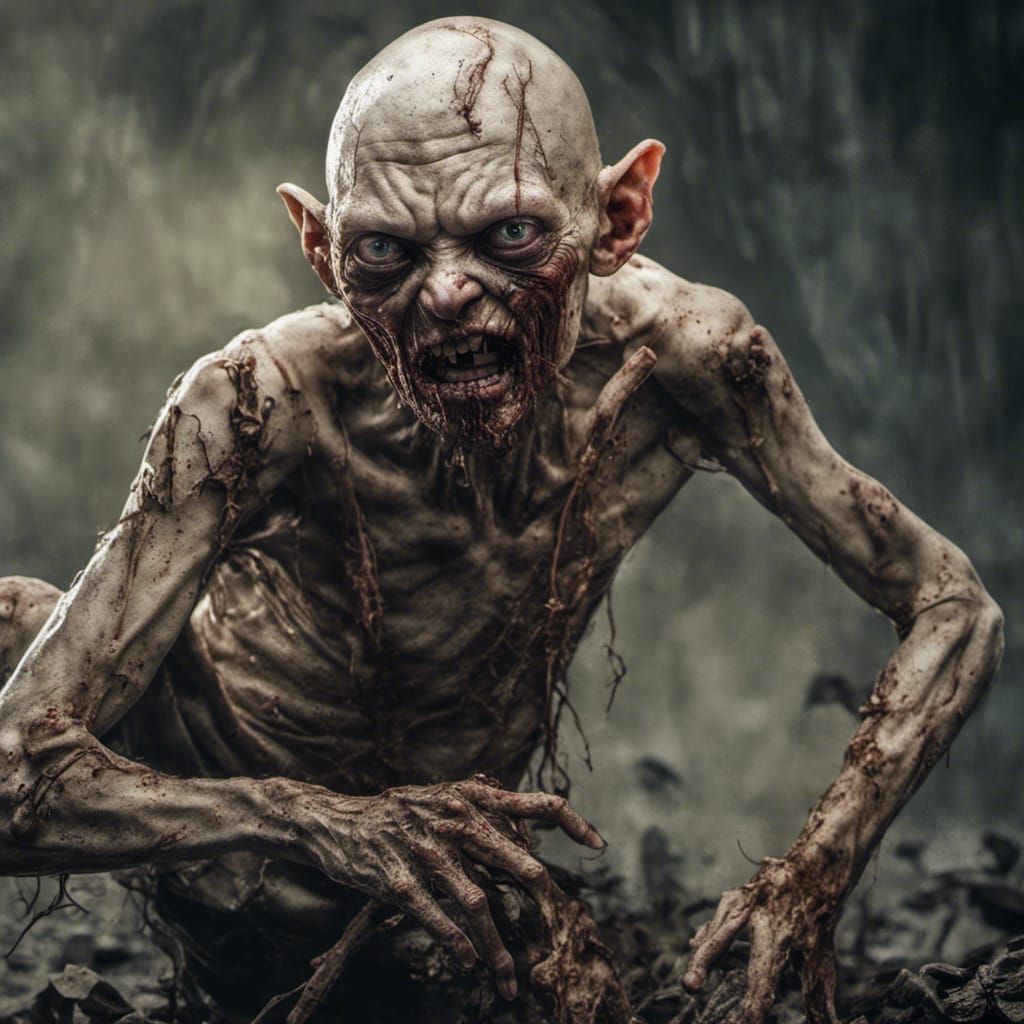 Decomposing Zombie Gollum Ready for Battle