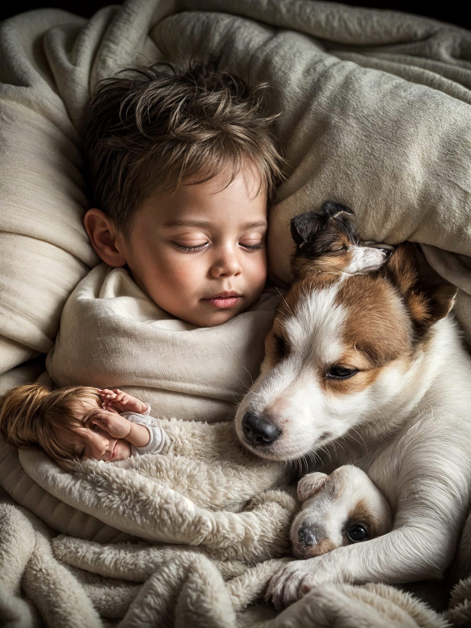 Child Asleep with Jack Russell in Superrealistic Style