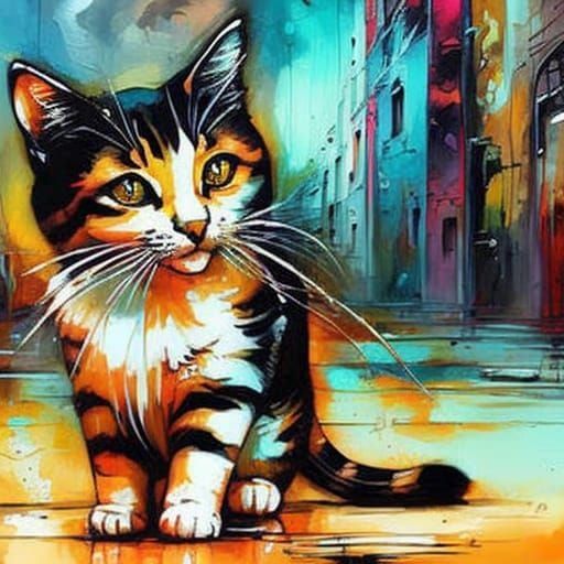 Cheerful Cat Illustration in Street Art Style