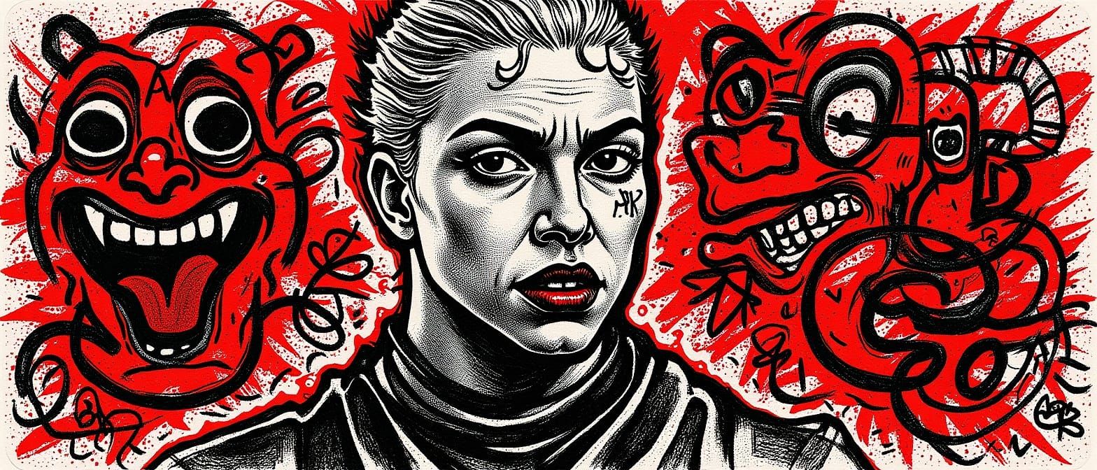 Chaotic Portrait in Basquiat-Inspired Graffiti Style