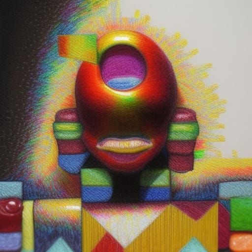 Chibi Mosaic Crayon Drawing: School Art Winner