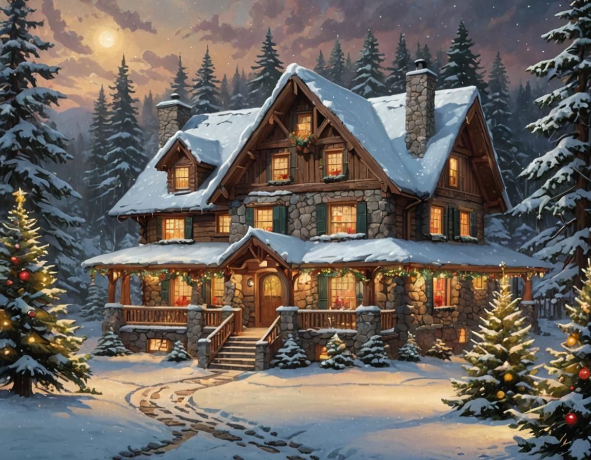 Holiday Cottage in Thomas Kinkade Style
