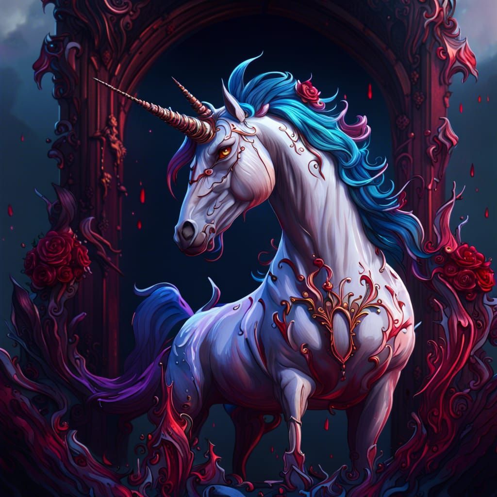Bloodstained Unicorn in Detailed Matte Painting