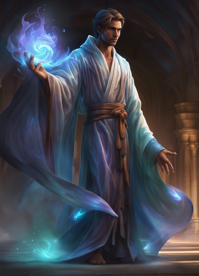 Handsome Young Mage with Iridescent Aura, Fantasy Art