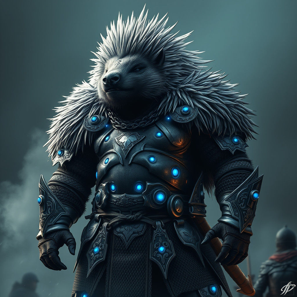 Armored Porcupine-Viking Hybrid in Cinematic Digital Art