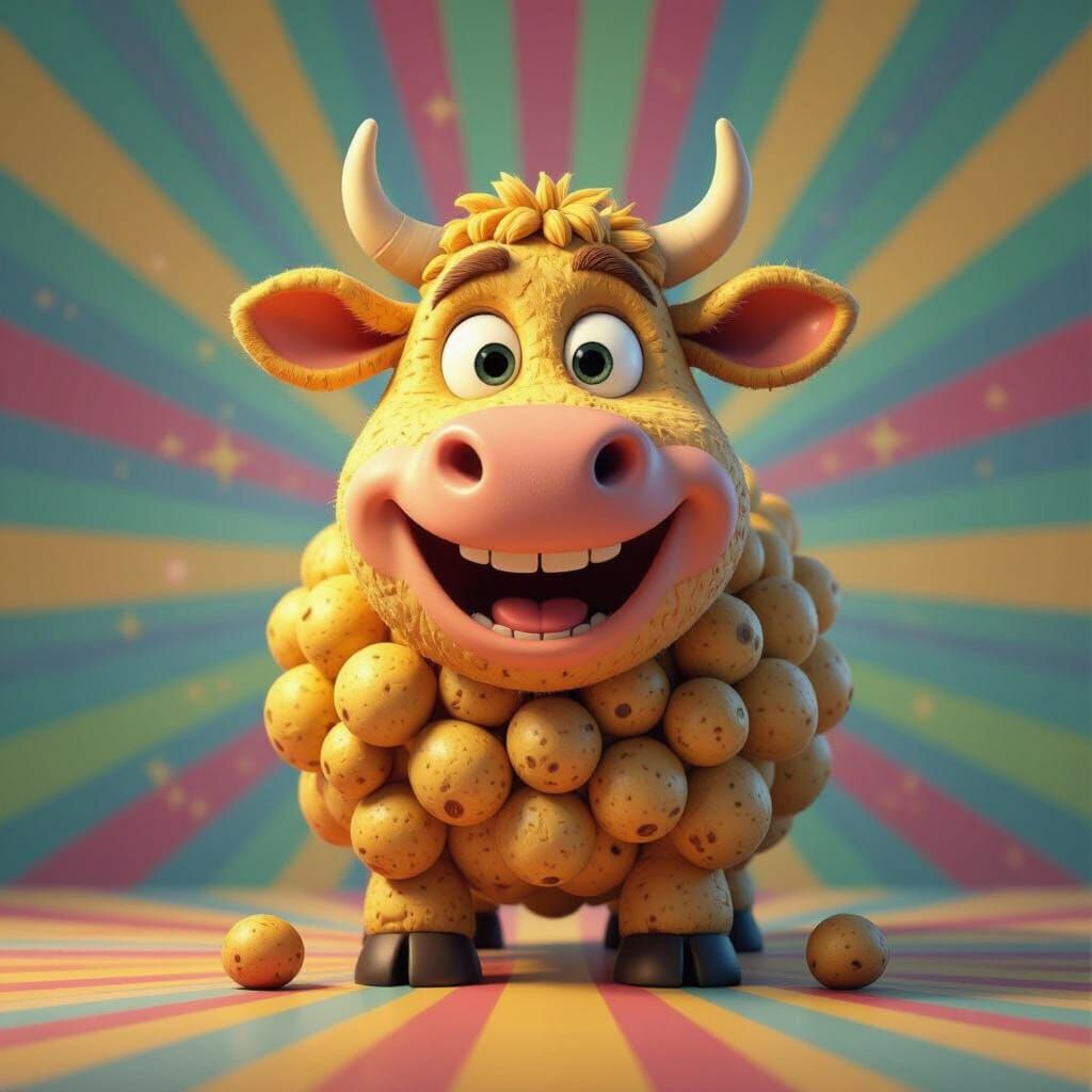 Joyful Potato Cow in 3D Digital Art Style