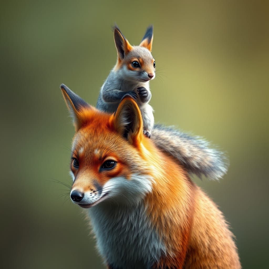Squirrel Rides Fox: Hyper-Realistic Digital Art