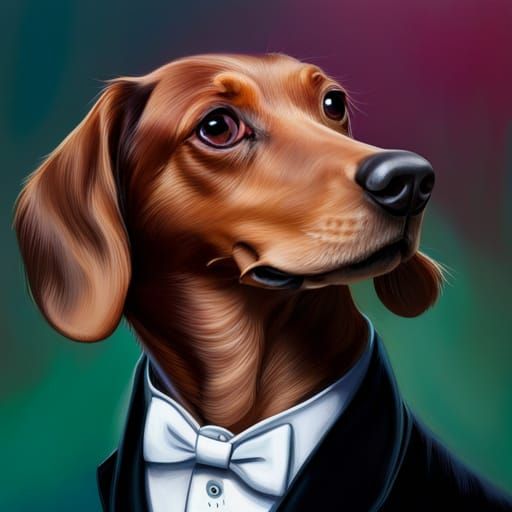 Dachshund in Tuxedo: Hyperrealistic Splash Art