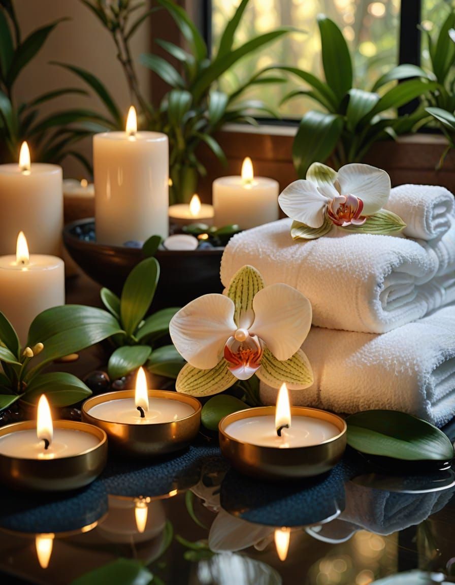 Serene Spa Setting with Golden Light