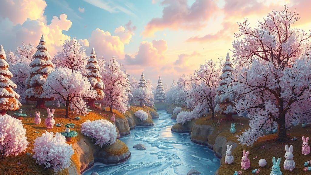 Whimsical Gingerbread Forest in Pastel Dreamscape