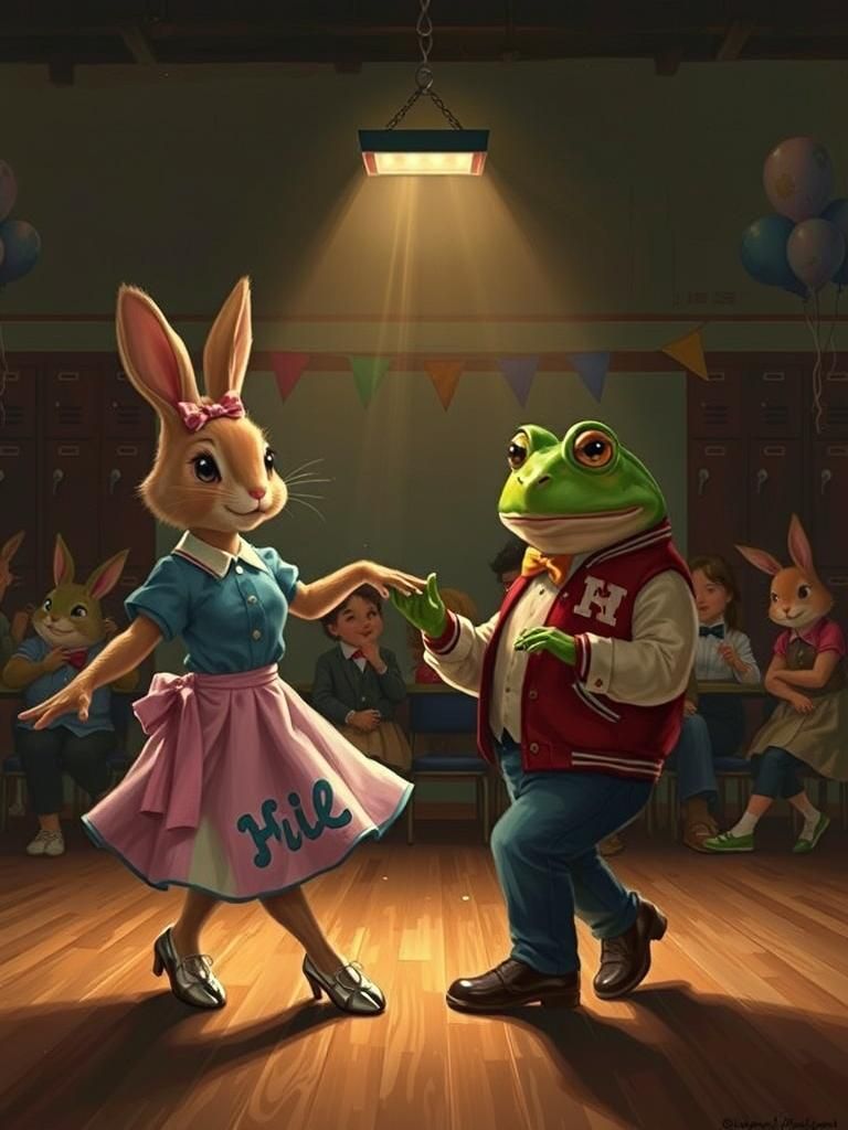 Anthropomorphic Animals at a 1950s Sock Hop