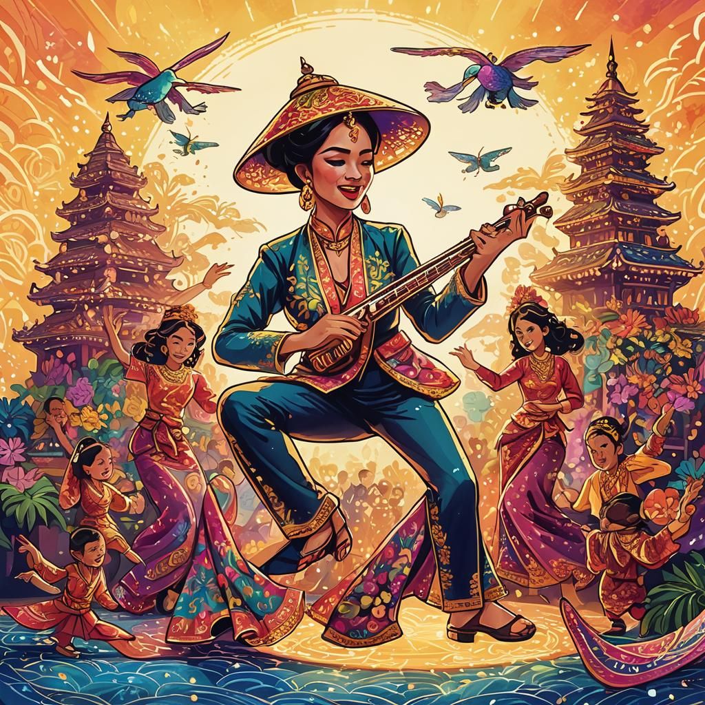 Vibrant Indonesian Dangdut Dancer in Colorful Lights