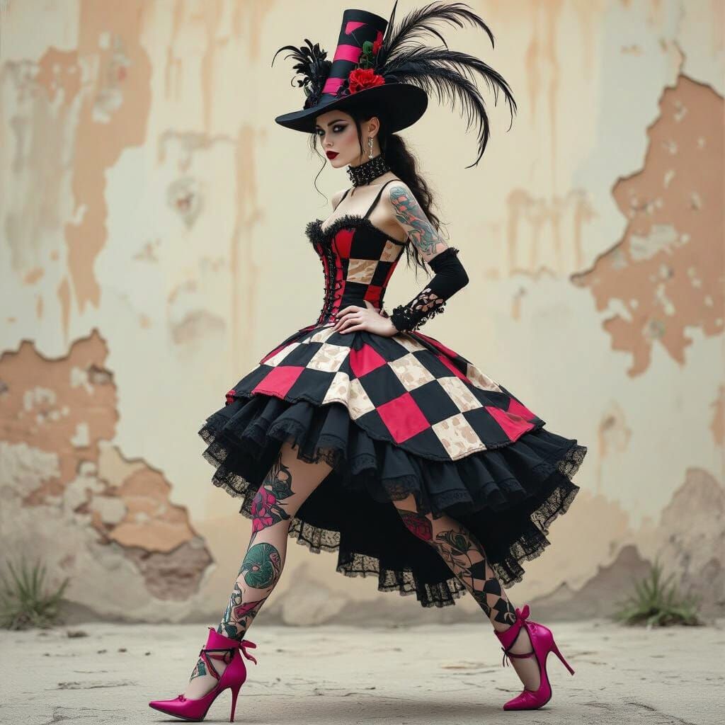 Gothic Fairy in Harlequin Dress: Cinematic Portrait