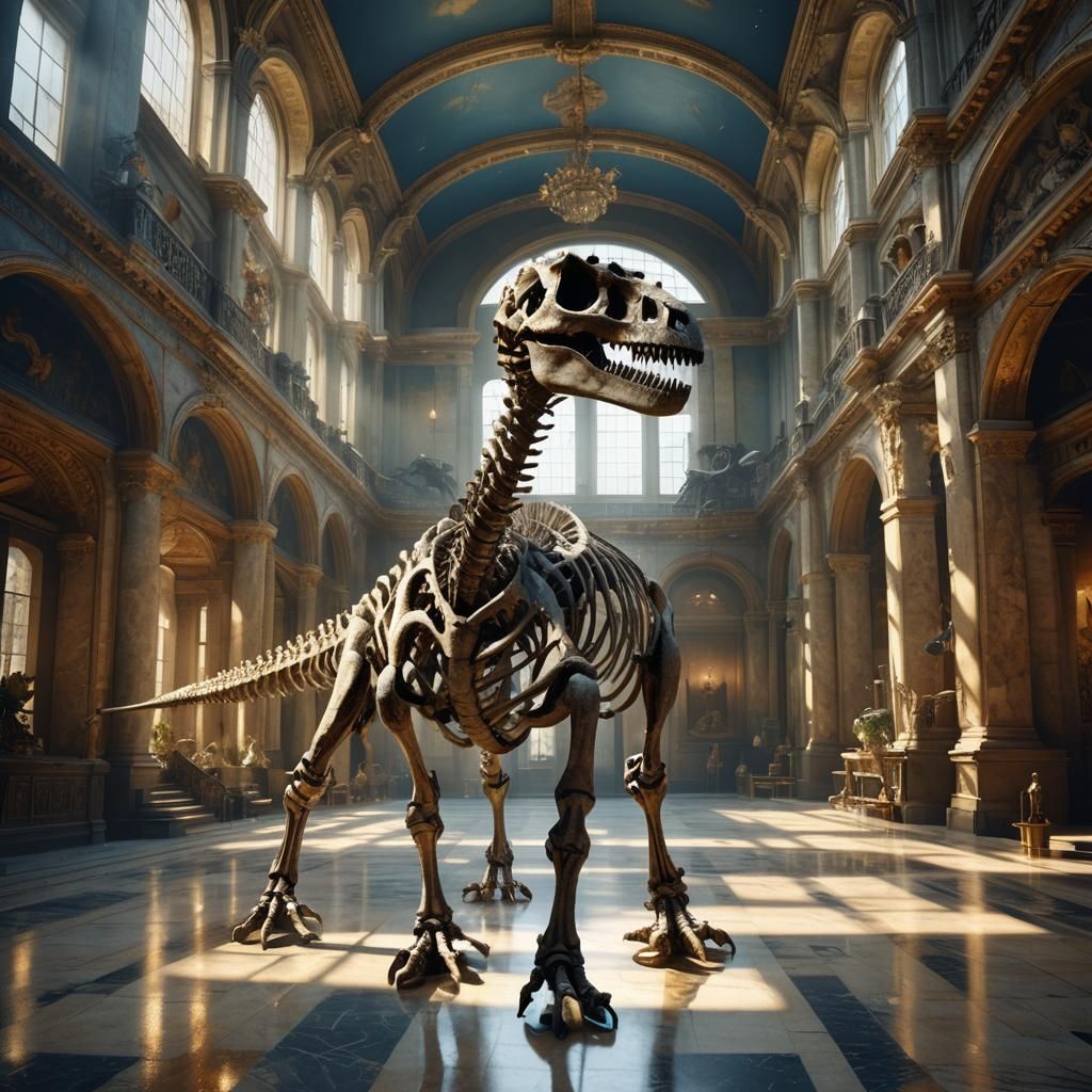 Dinosaur Fossil in Museum, Dutch Masters Style