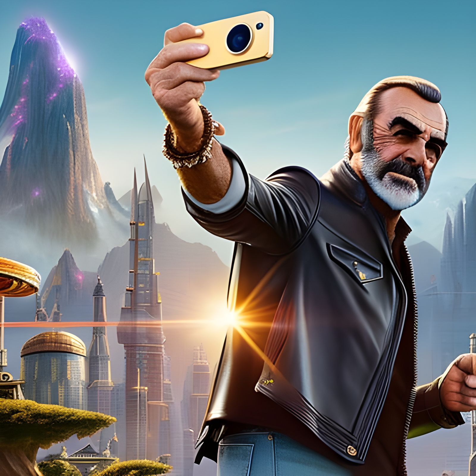 Sean Connery Selfie in 3D Rendered Style