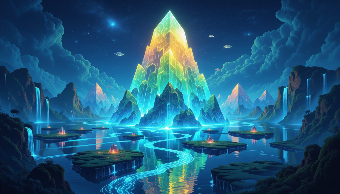 Colossal Fractal Prism Monolith Ascends From Molten Glass