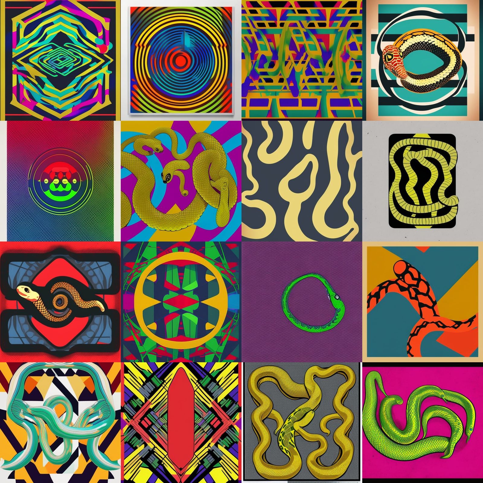 Snakes in Pop Art Screen Print Style