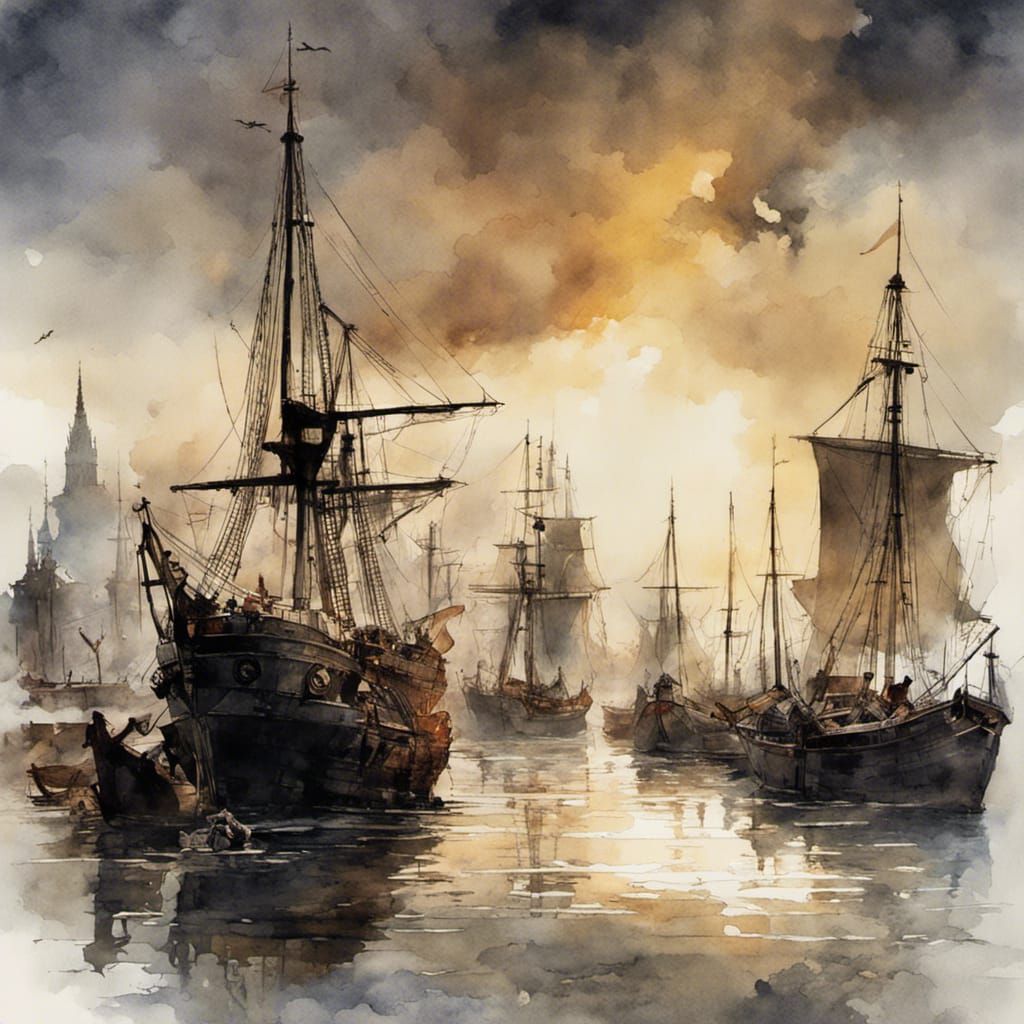 Dutch Harbor in Comic Book Watercolor Style