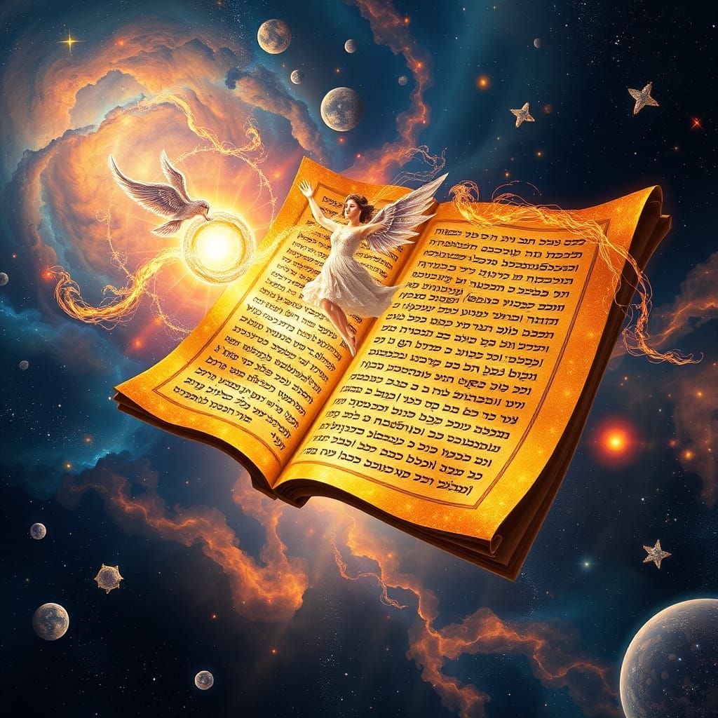 Cosmic Torah Scroll Unveiling Across Nebula