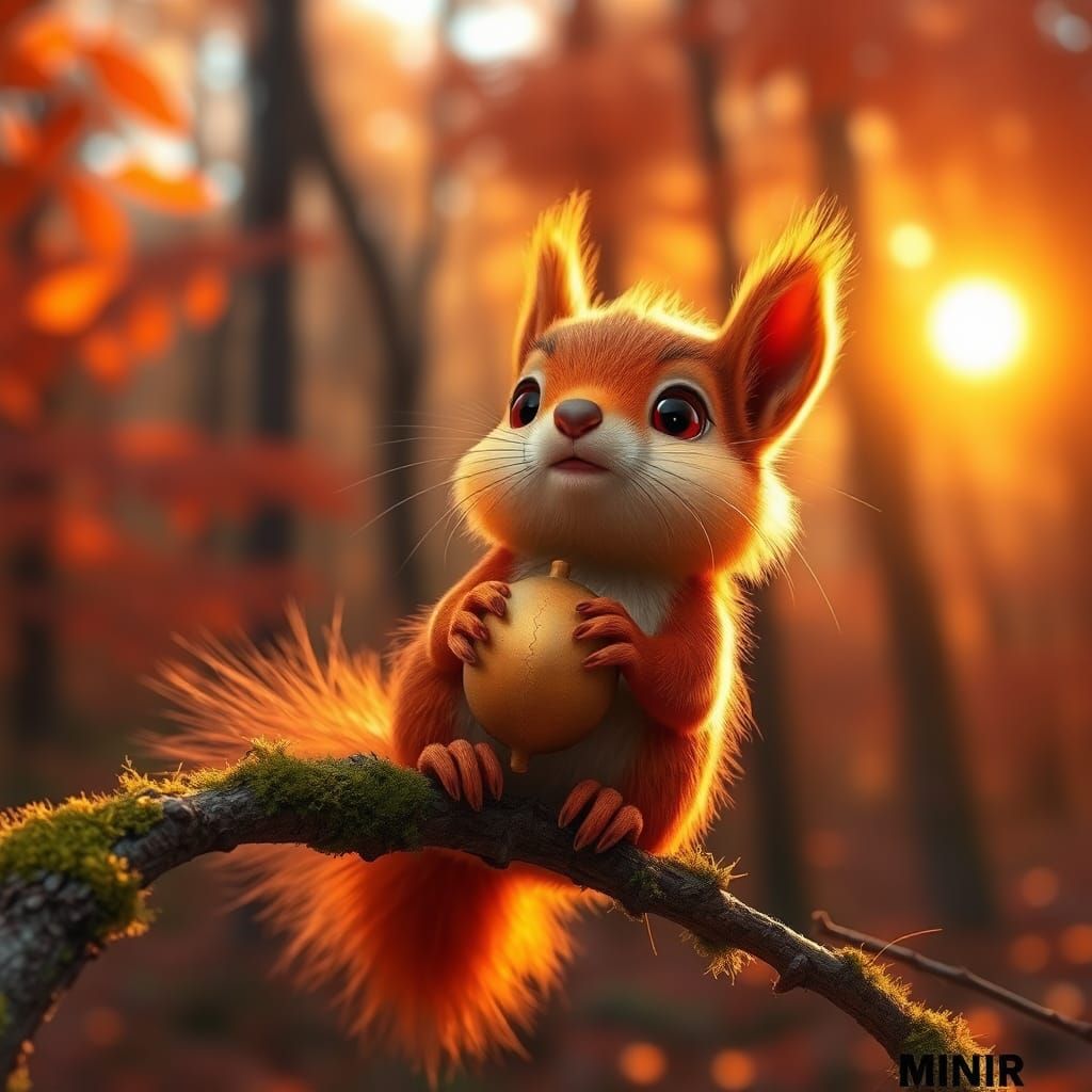 Whimsical Autumn Squirrel Portrait in Pixar Style