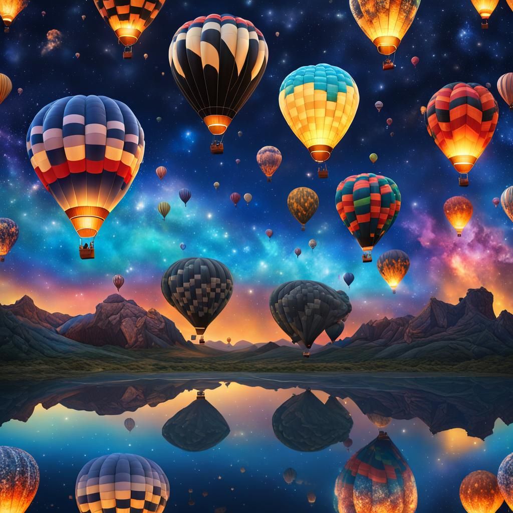 Hot Air Balloons in Starry Night Galaxy