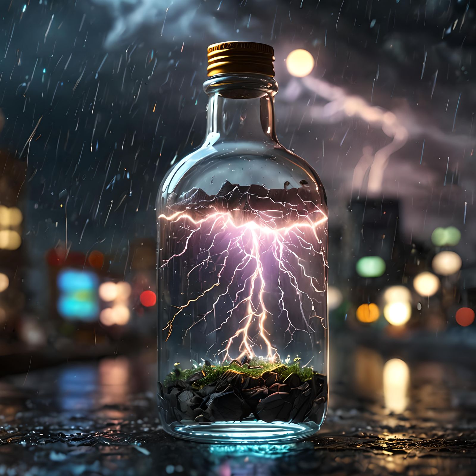 Lightning Storm in a Bottle: Hyperrealistic Fine Art