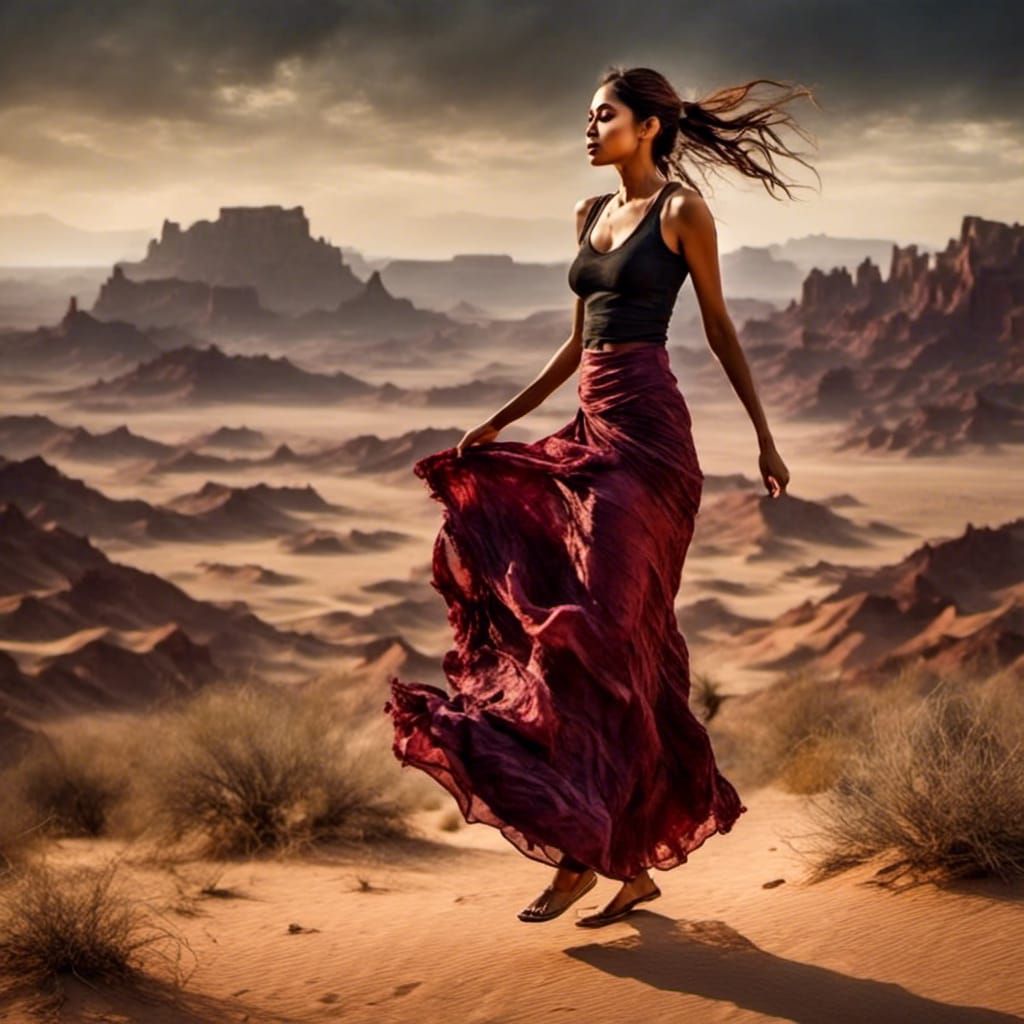 Desert Twilight: Impasto Painting of a Woman