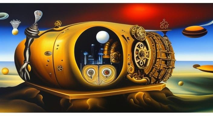 Steampunk Space Coffin in Surrealist Style