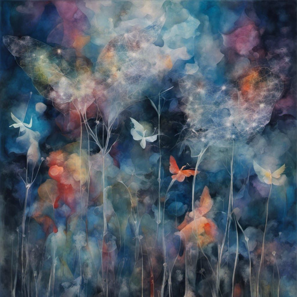 Winged Fairies in Dandelion Dreamscape: Klee, Burton, Picass...