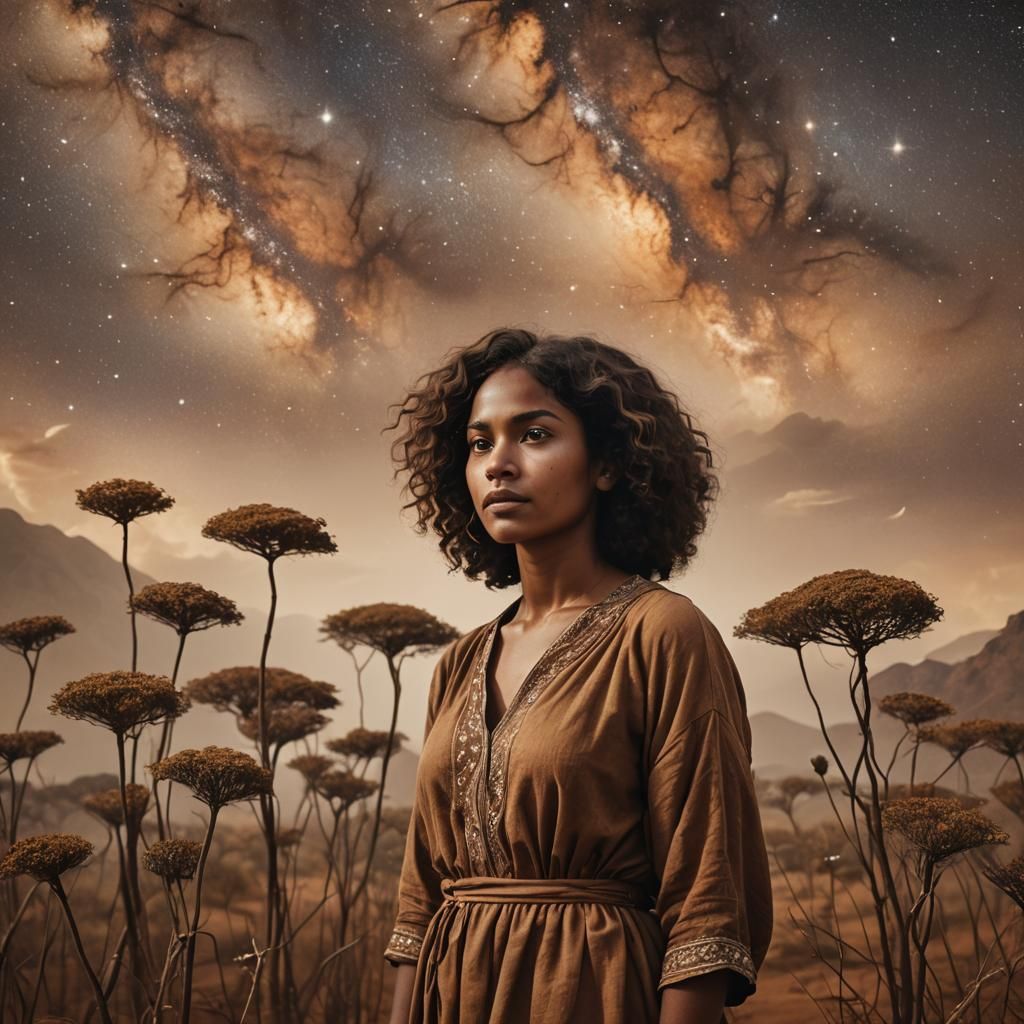 Dreamy Woman Awaits a Miracle in a Field