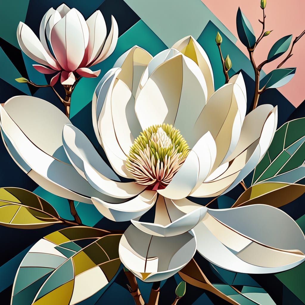 Magnolia Blossom in Vibrant Art Deco Style