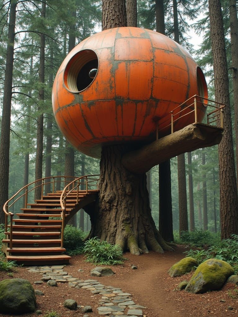 Futuristic Treehouse with Hypnotic Decor