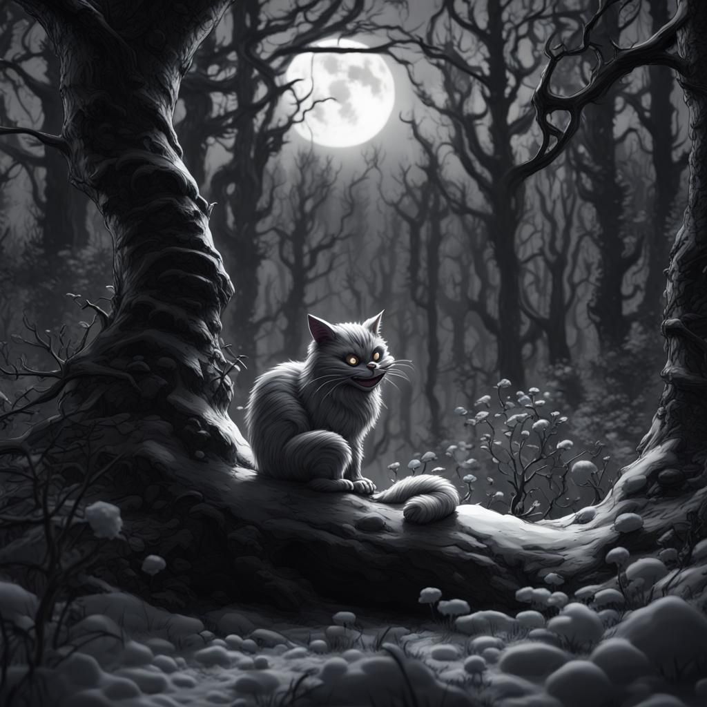 Cheshire cat in a creepy forest 🙀🌑