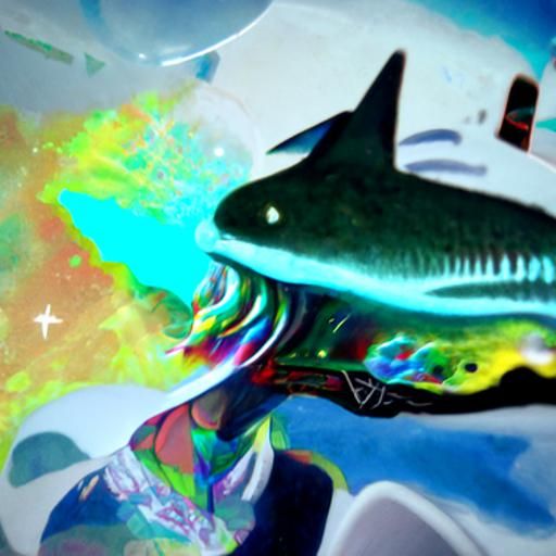 Holographic Astral Shark Illustration in Visionary Style