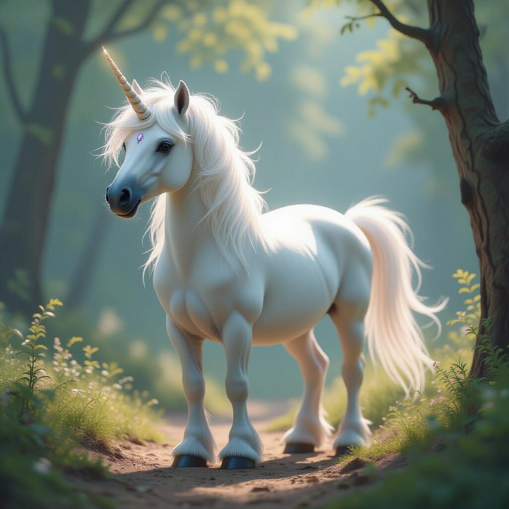 Magical Unicorn with Iridescent Glow in Painterly Style