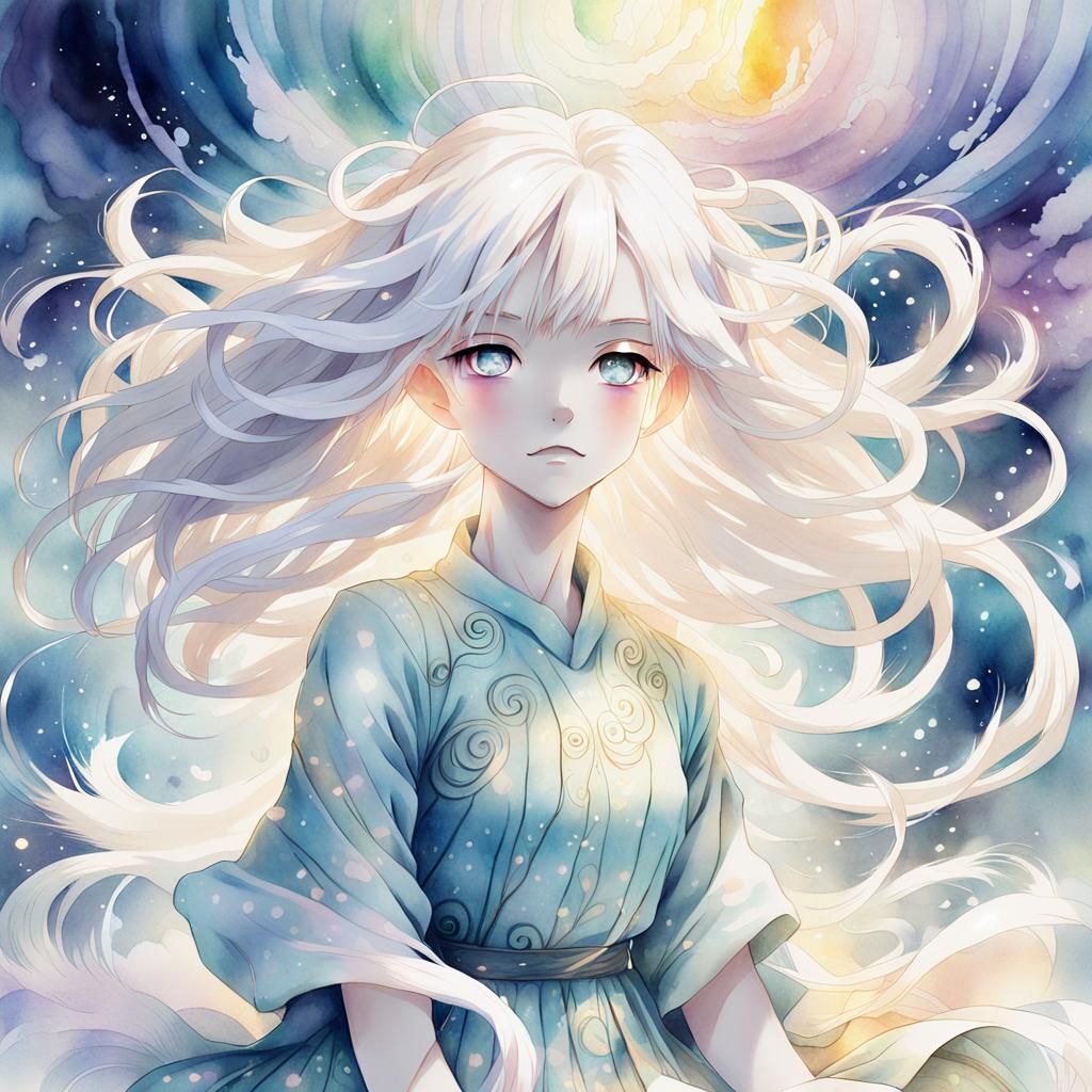 Ethereal Anime Angel with Albino Hair
