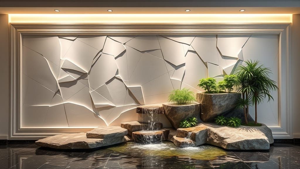 Elegant Plaster Frieze with Water Cascade
