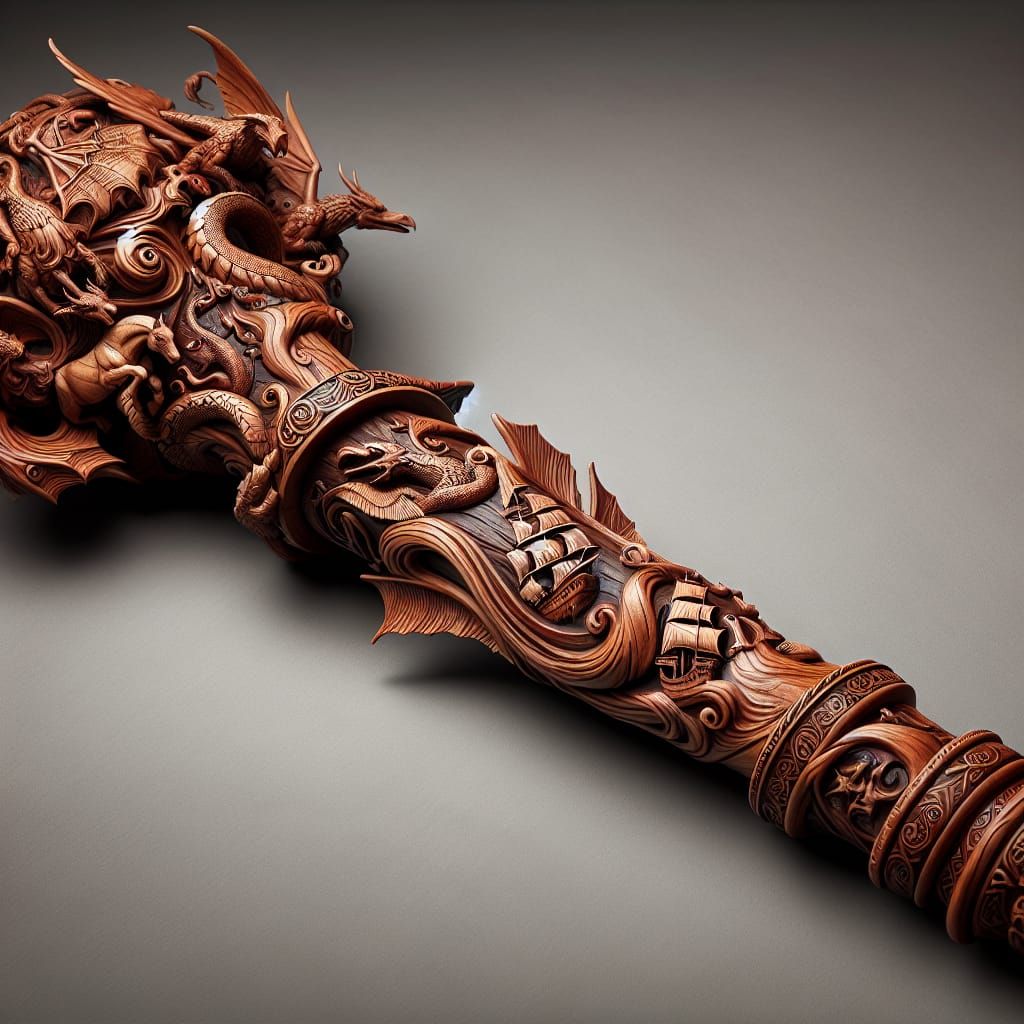 Medieval Wizard's Quarterstaff with Mythical Carvings