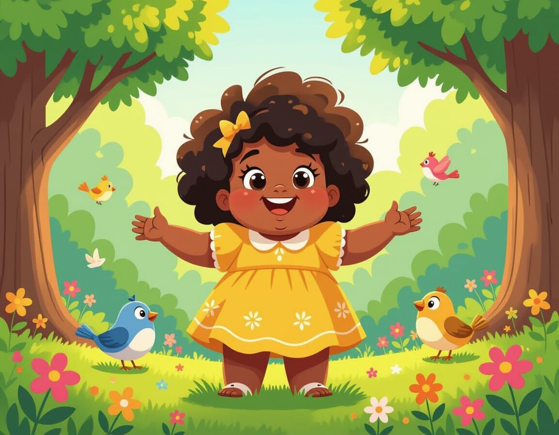 Happy Girl in Cel-Styled Animated Nature Scene