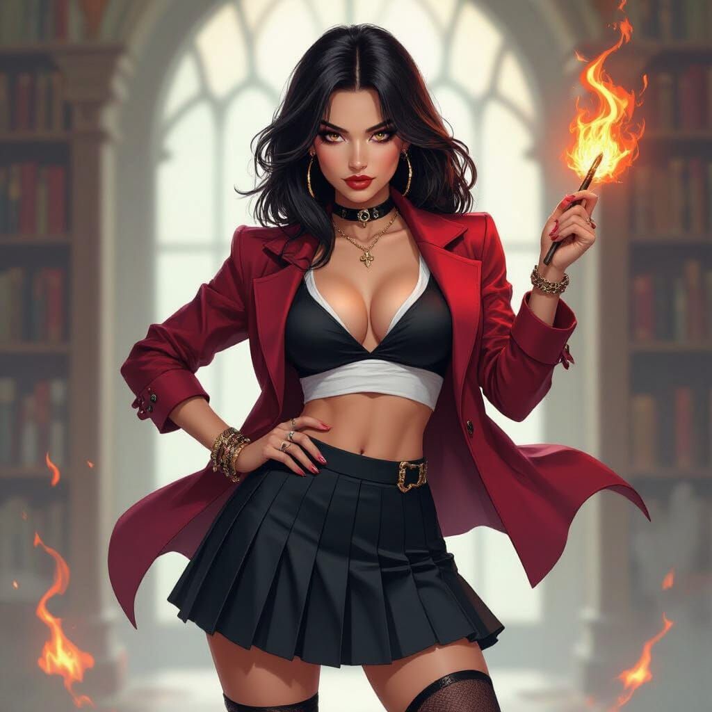 Gothic Librarian Spell-Slinger in Magical Academy