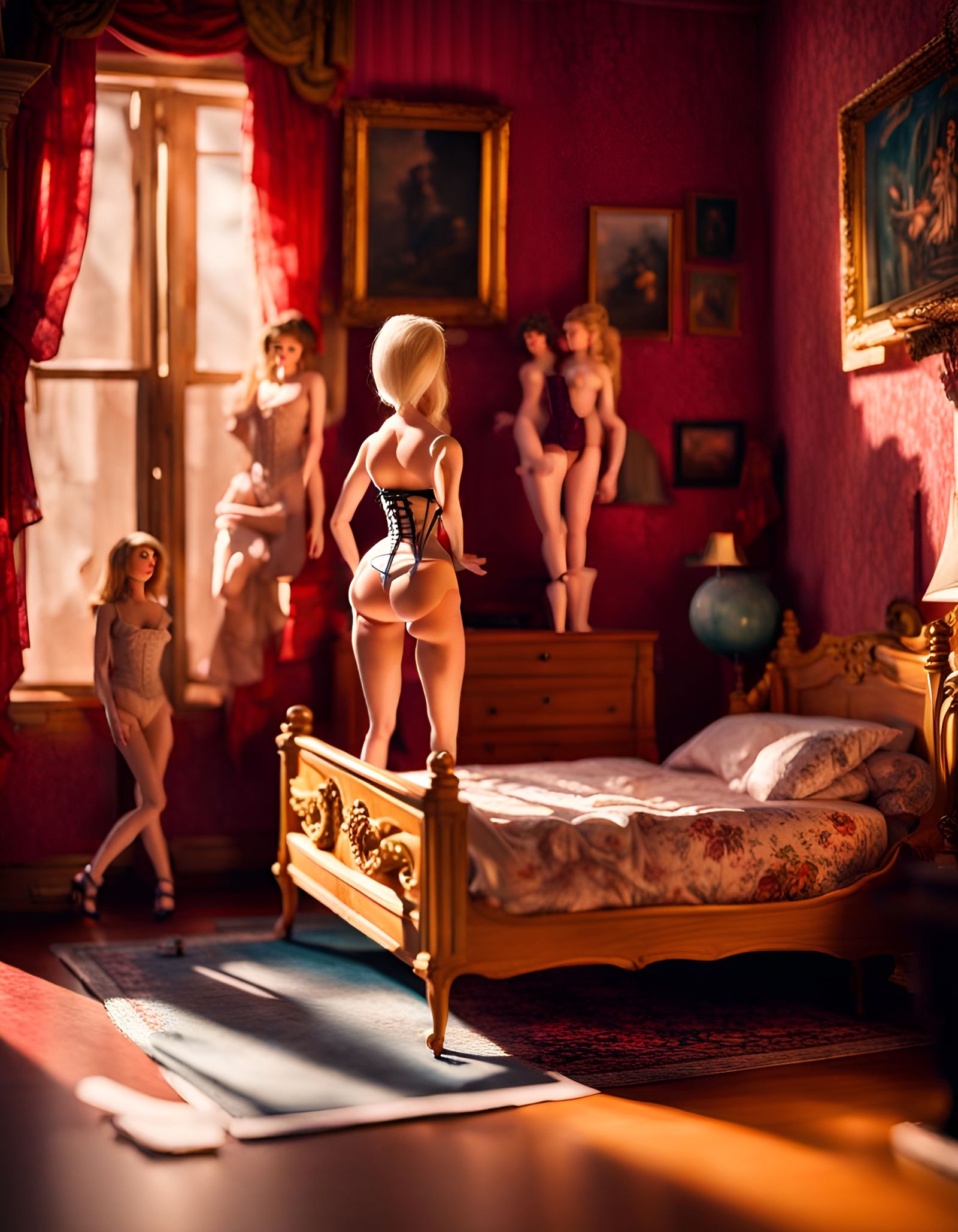 Hyperrealistic Dollhouse Bordello with Giant Human Eyes