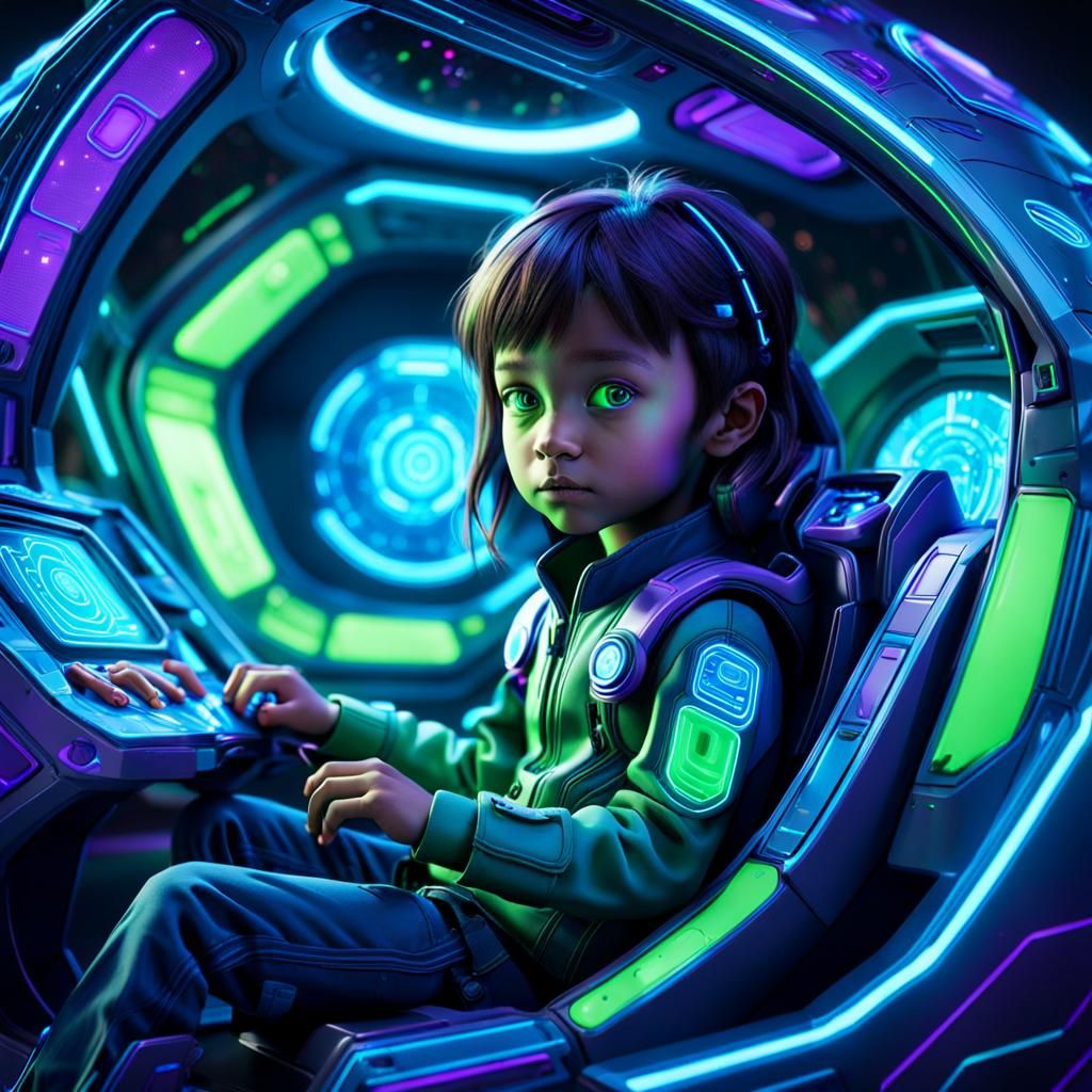 Child in Glowing Sci-Fi Spaceship: Concept Art