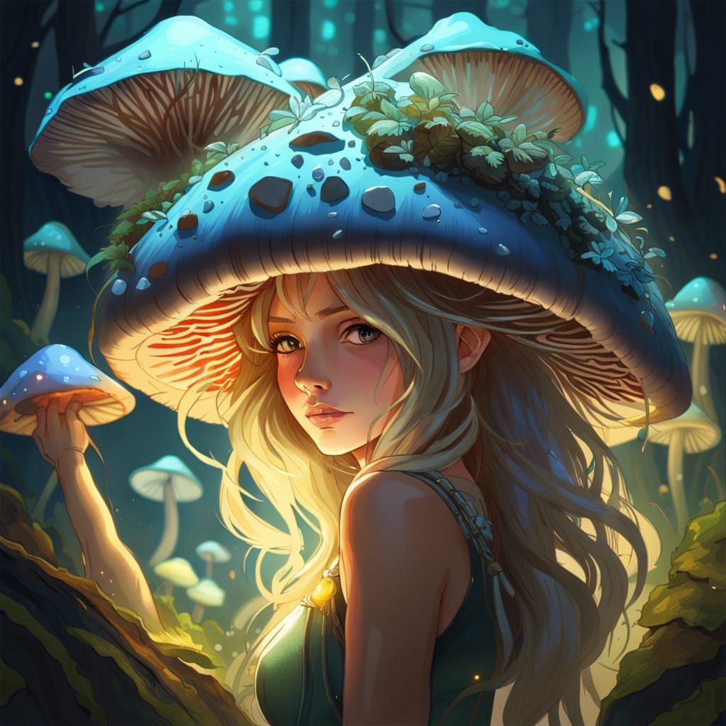 Mushroom Fairy Portrait in Watercolor Style