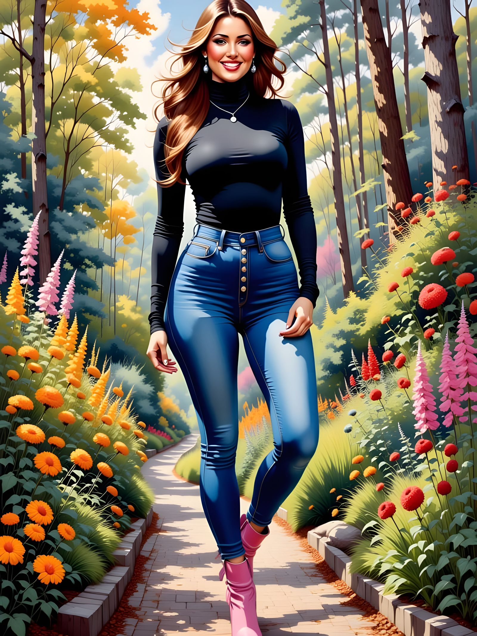 Woman in Garden Oil Painting