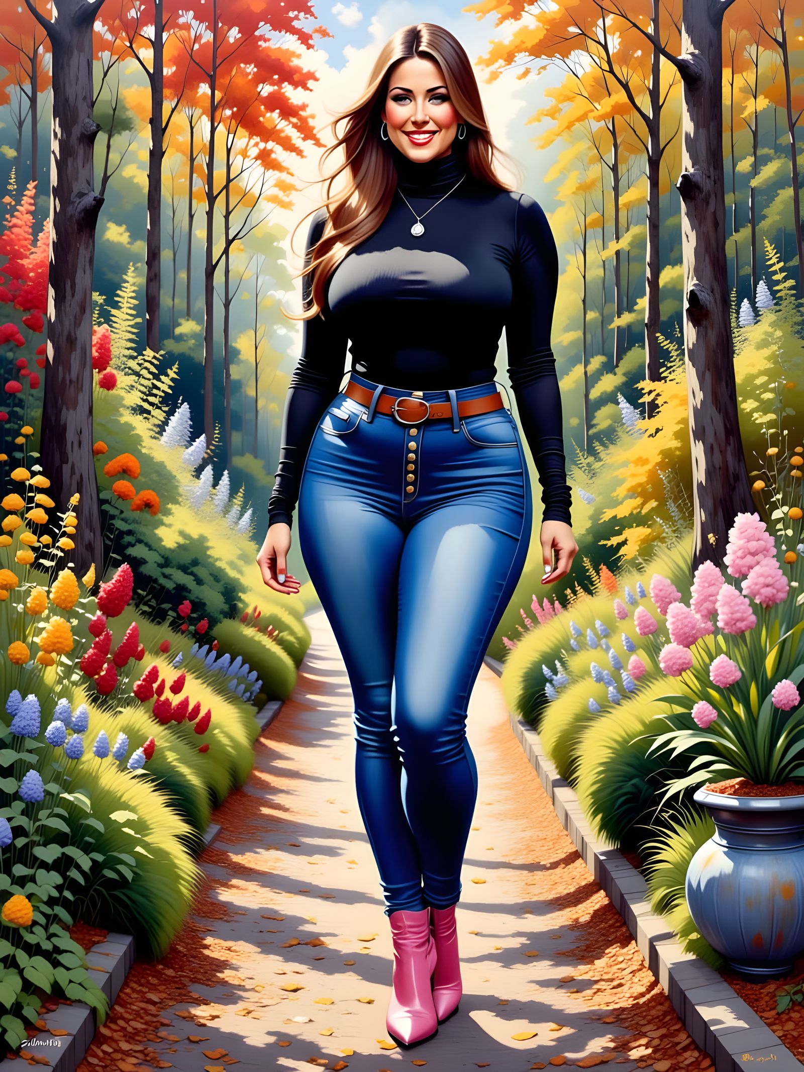 Woman in Garden Oil Painting