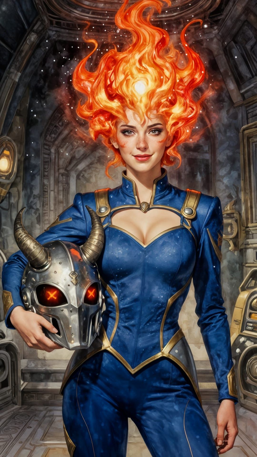 Cosmic Fire Head Woman in Industrial Temple