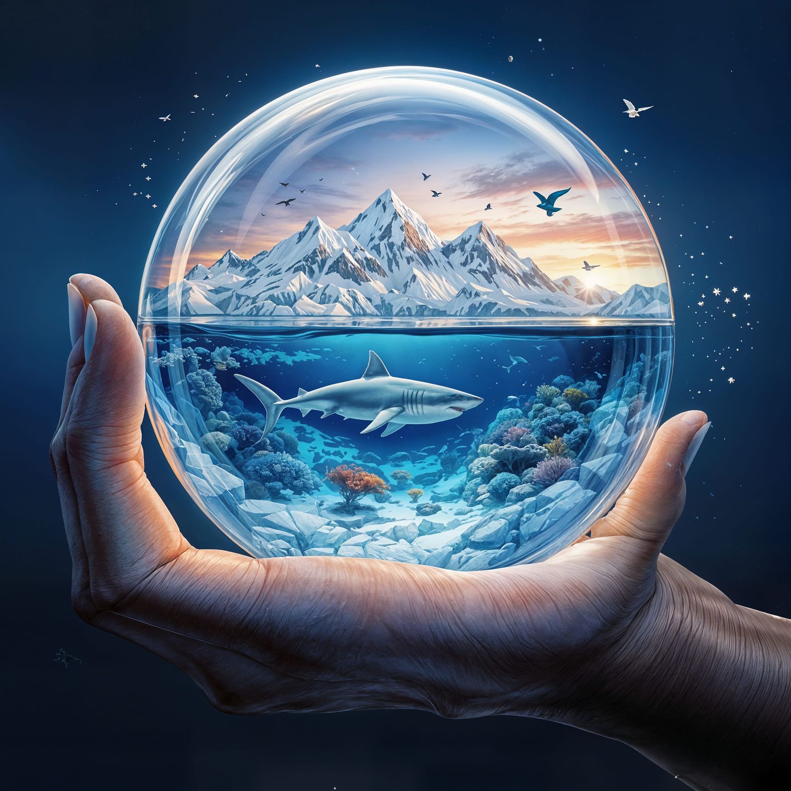 Hyperrealistic Surrealism: Arctic Marine World in Crystal Sp...